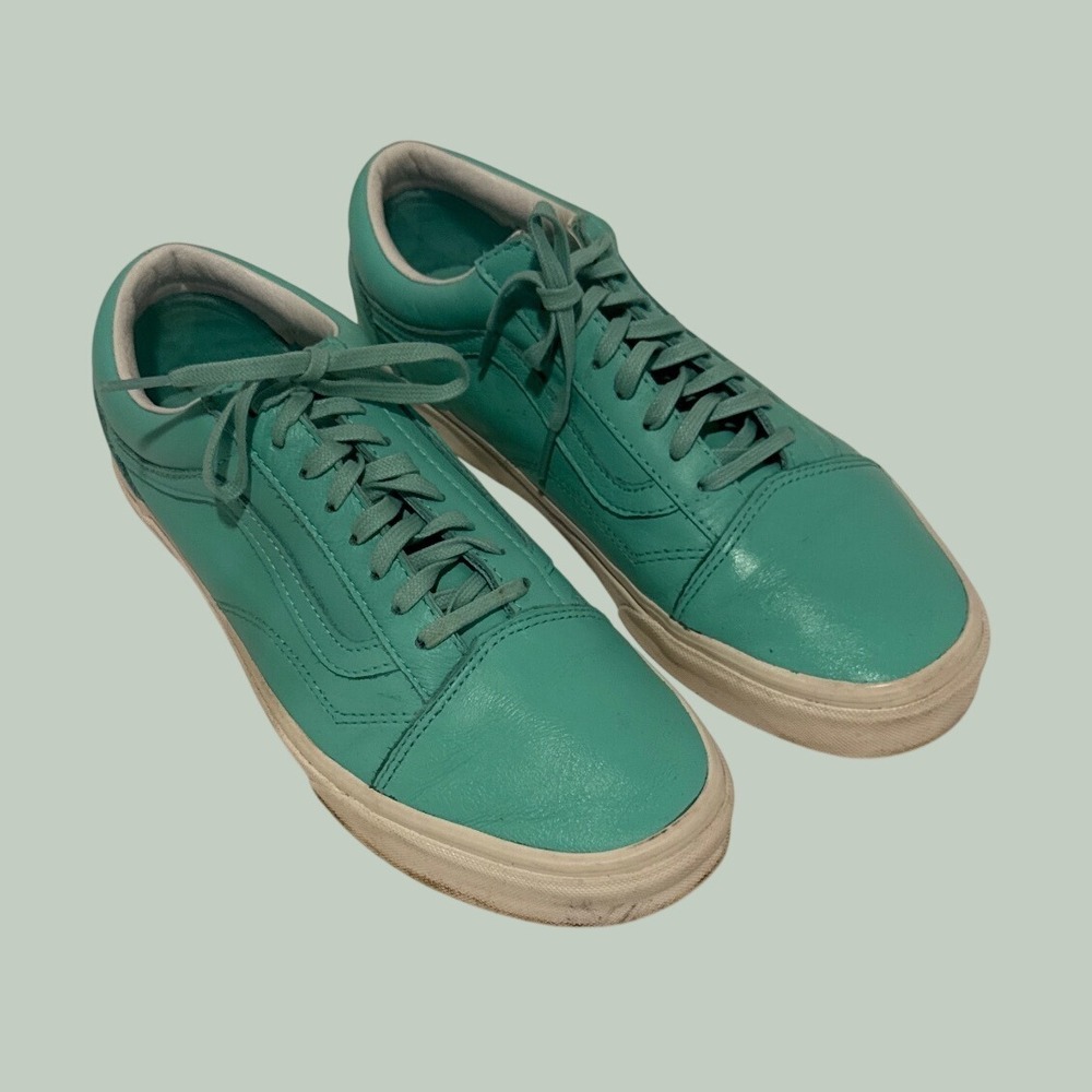 Vans Old Skool Leather Turquoise Teal Low Top Sneakers Womens 10 Mens 8.5 721356